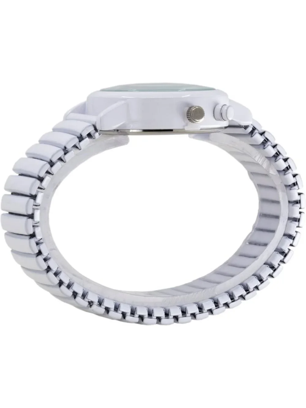 Women's White Analog Display Push Button Glossy Expansion Band Wrist Watch